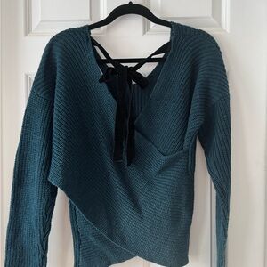 Francesca's Collections V-Neck Sweater with Black Bow
